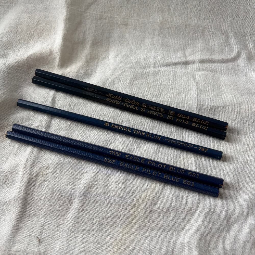 Vtg Bundle 5 Blue Pencils USA Made Eagle 581 Empire 787 Linton 604 Unused 7"